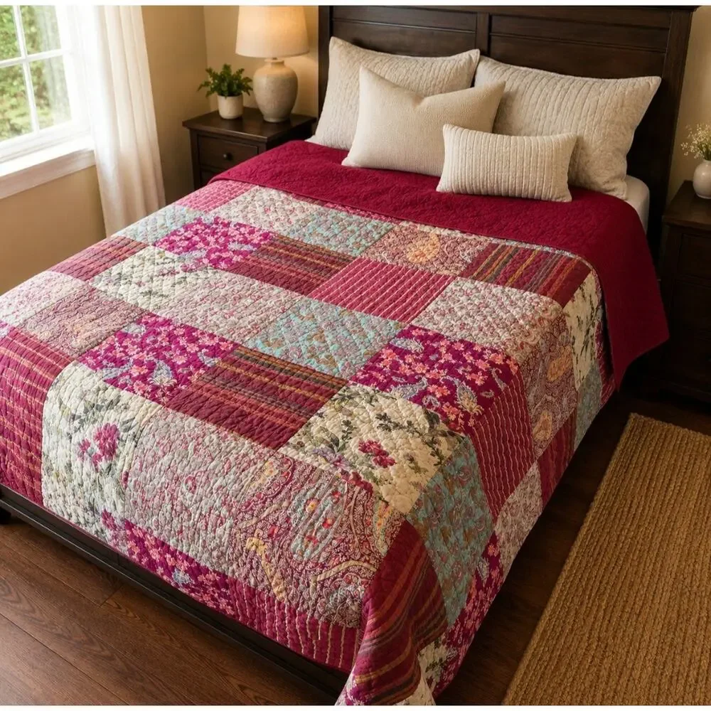 Pottery Barn Georgia King Quilt 100% Cotton Patchwork Cottagecore Shabby Chic